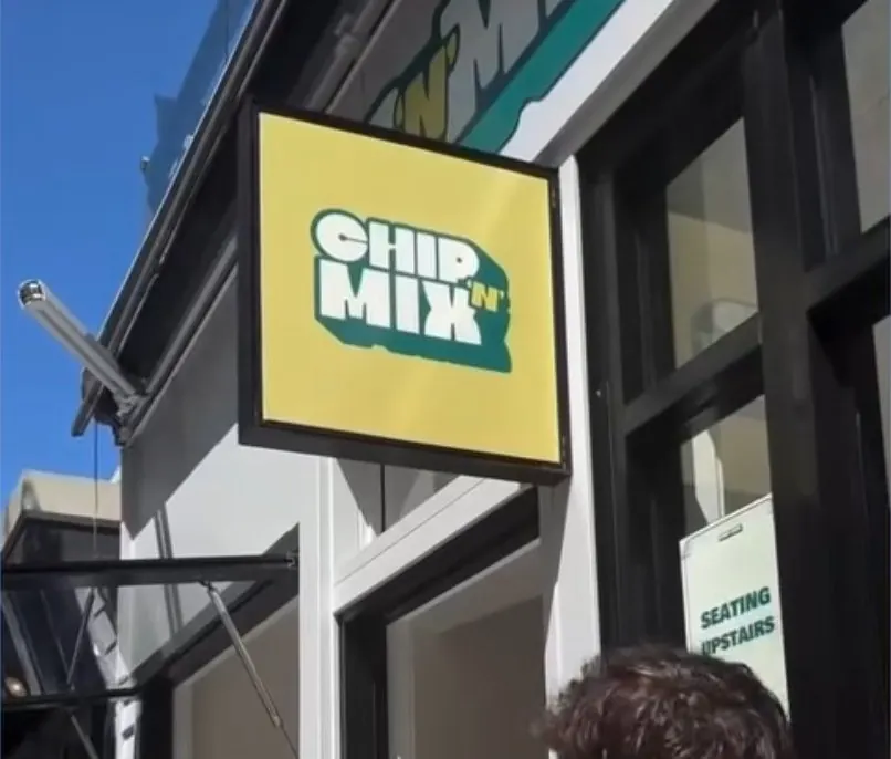 Chip 'n' Mix square illuminated light box shop sign by Sykes Signs, Sunshine Coast