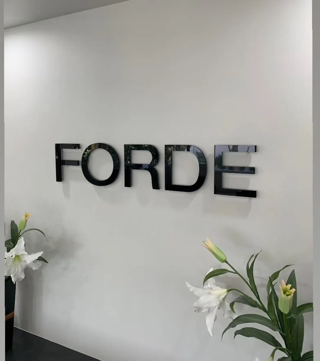 Forde Noosa real estate office floating gloss black acrylic 3D letters by Sykes Signs