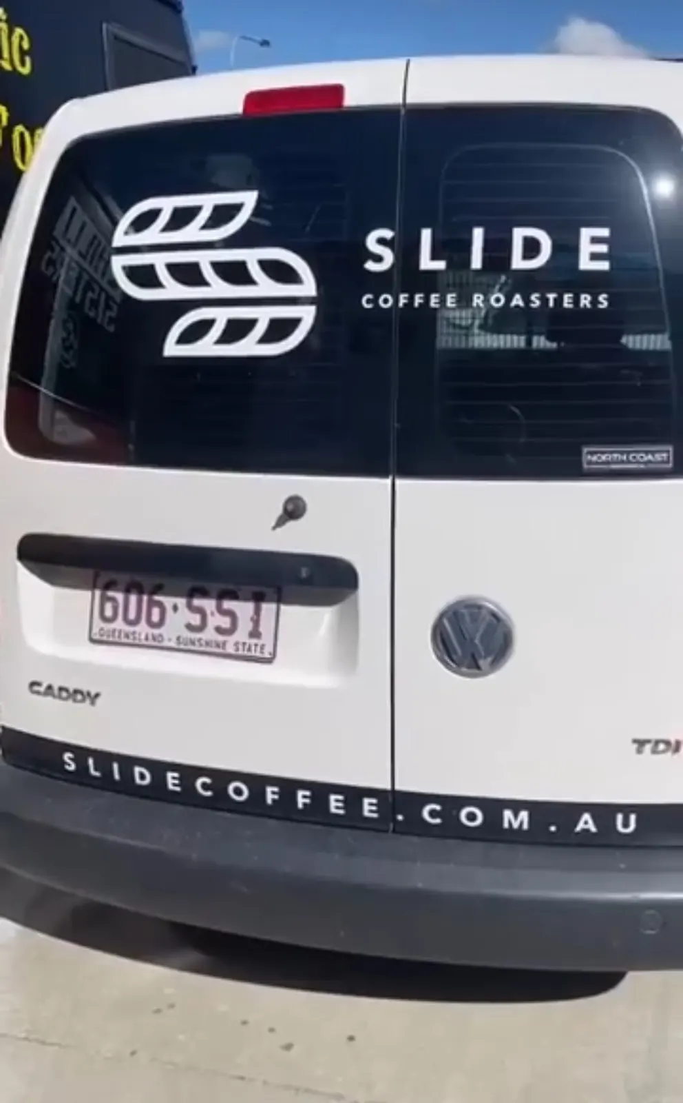 Slide Coffee Roasters VW Caddy van signage by Sykes Signs, Coolum Beach