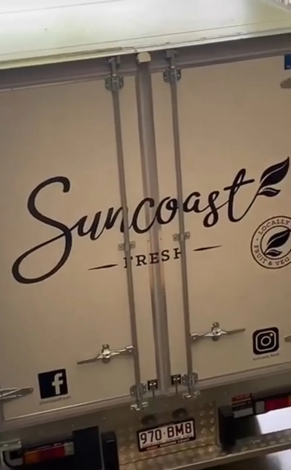 Suncoast Fresh refrigerated truck rear door signage by Sykes Signs